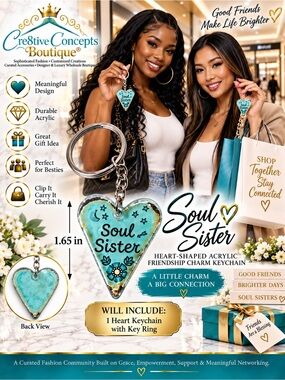 Soul Sister Heart-Shaped Acrylic Friendship Charm Keychain